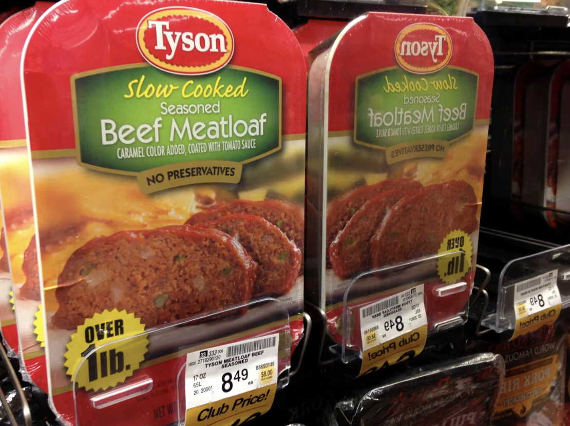 Tyson beef meatloaf packages in a store